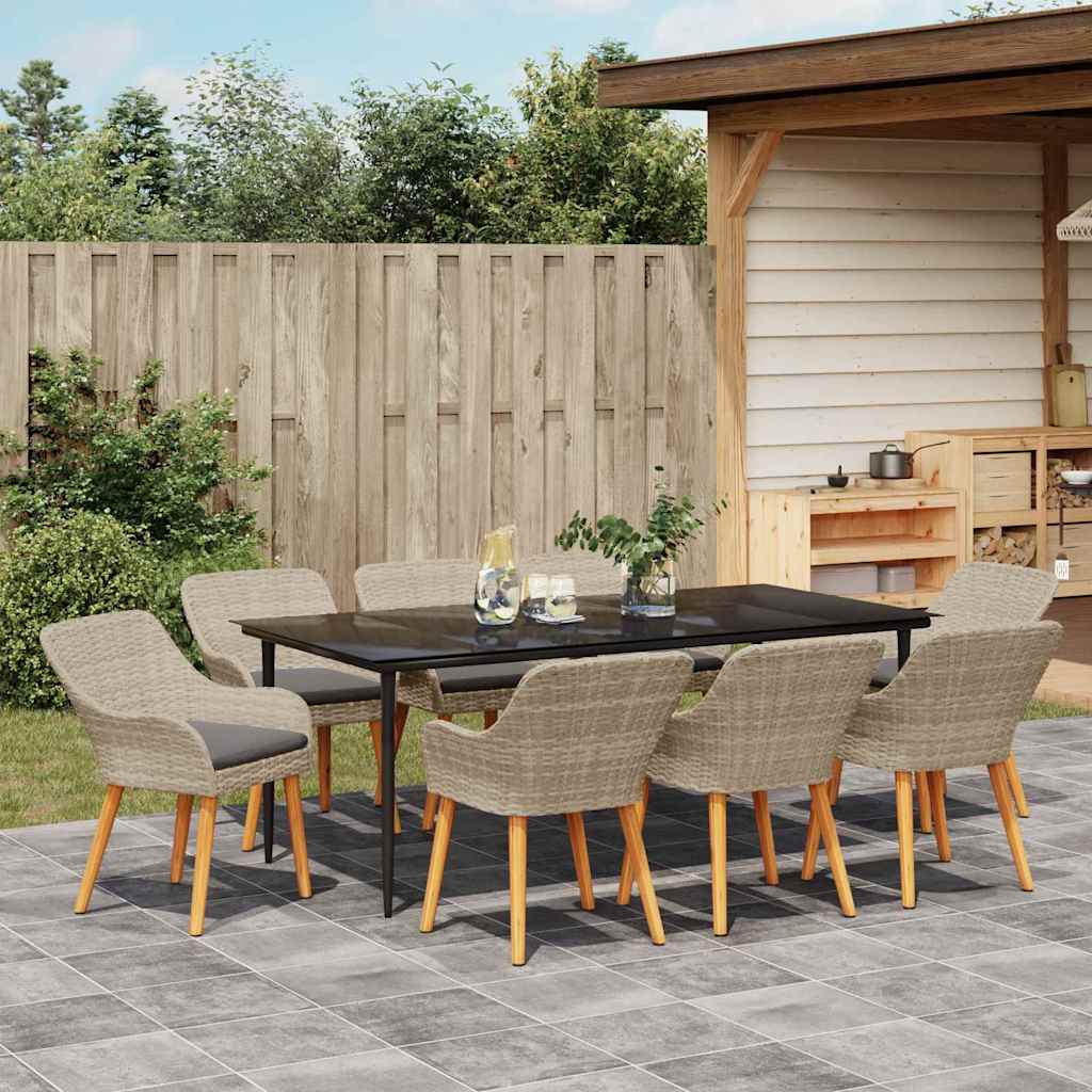 vidaXL Salon de jardin avec coussins 9 pcs Gris clair Résine tressée