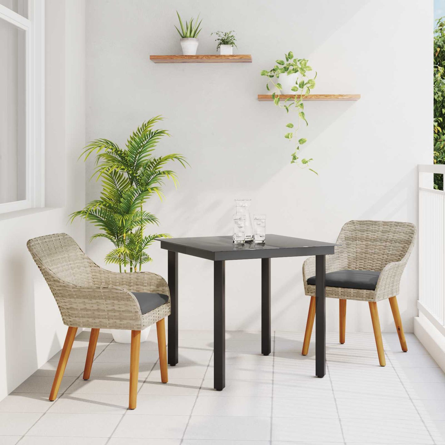 vidaXL Salon de jardin avec coussins 3 pcs Gris clair résine tressée