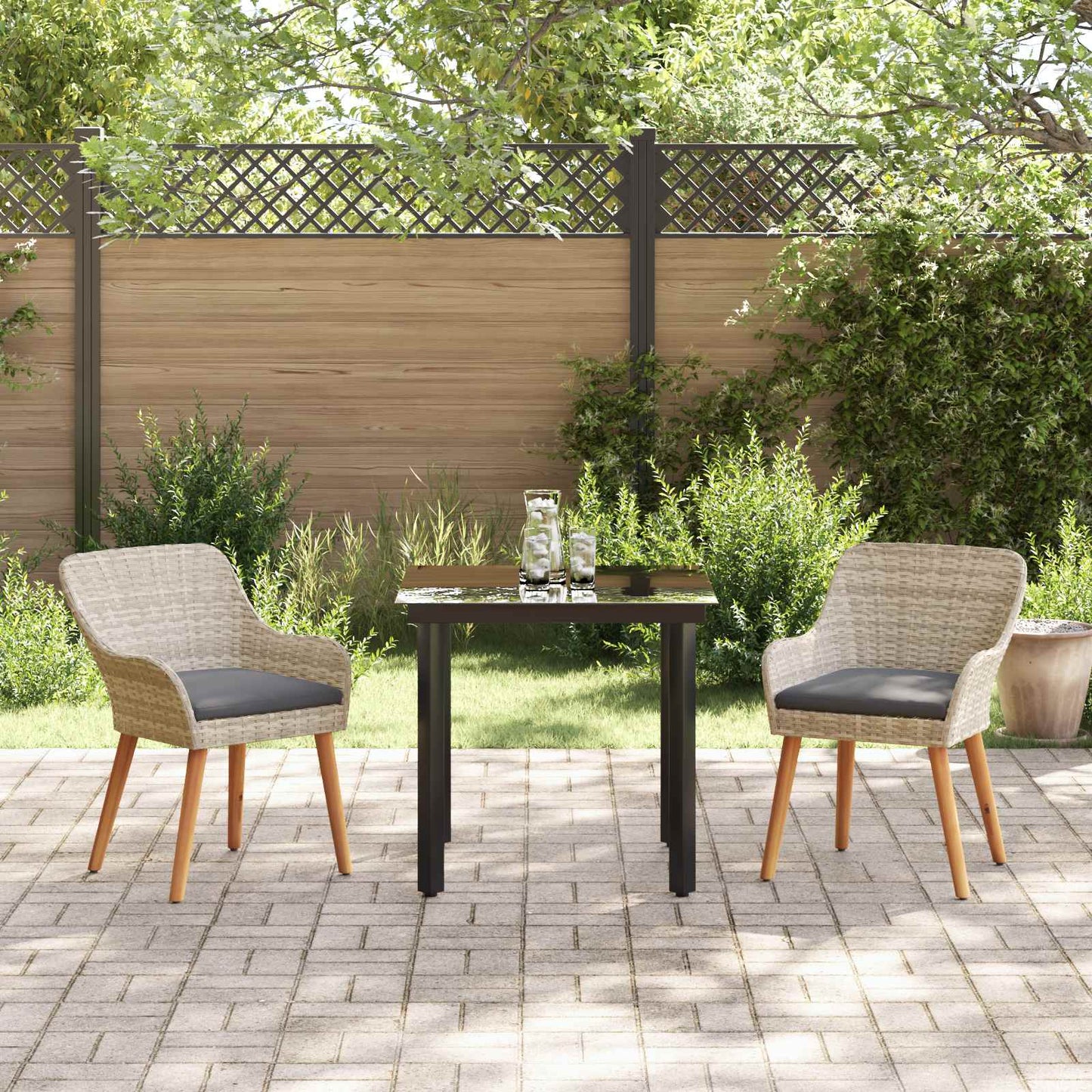 vidaXL Salon de jardin avec coussins 3 pcs Gris clair résine tressée