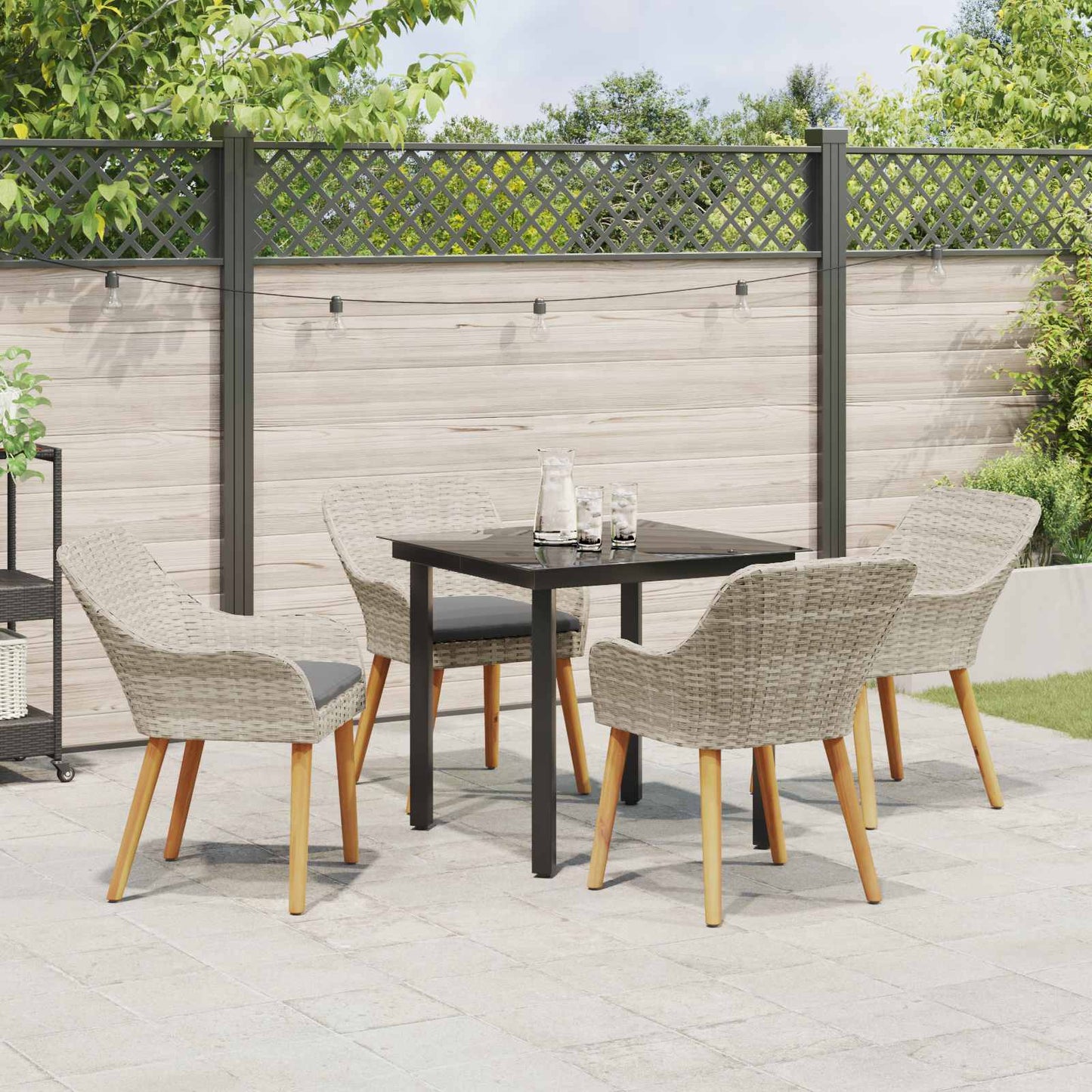 vidaXL Ensemble repas de jardin 5 pcs avec coussins gris clair en résine tressée