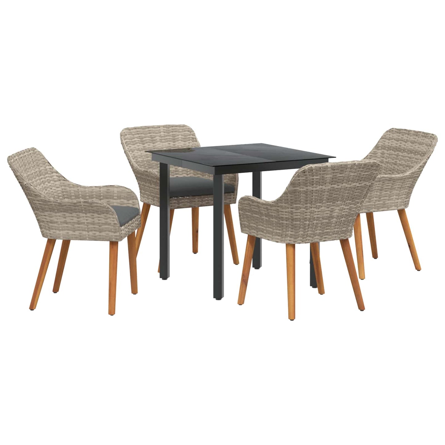 vidaXL Ensemble repas de jardin 5 pcs avec coussins gris clair en résine tressée