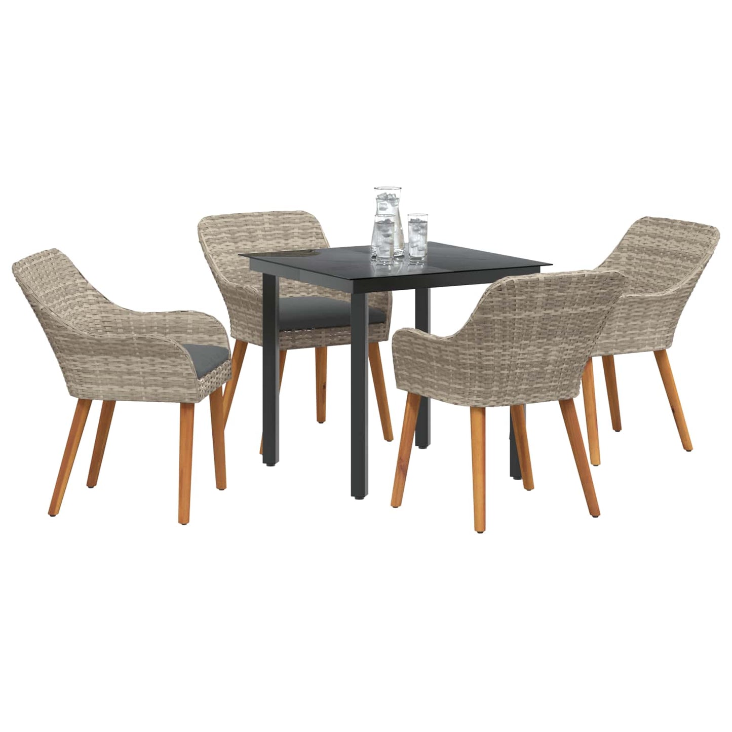 vidaXL Ensemble repas de jardin 5 pcs avec coussins gris clair en résine tressée