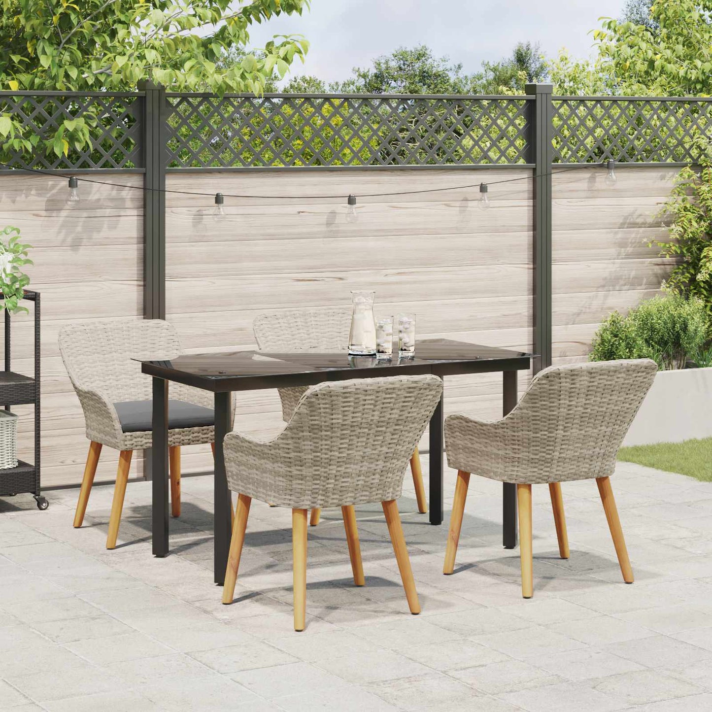 vidaXL Ensemble repas de jardin 5 pcs avec coussins gris clair en résine tressée