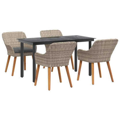 vidaXL Ensemble repas de jardin 5 pcs avec coussins gris clair en résine tressée