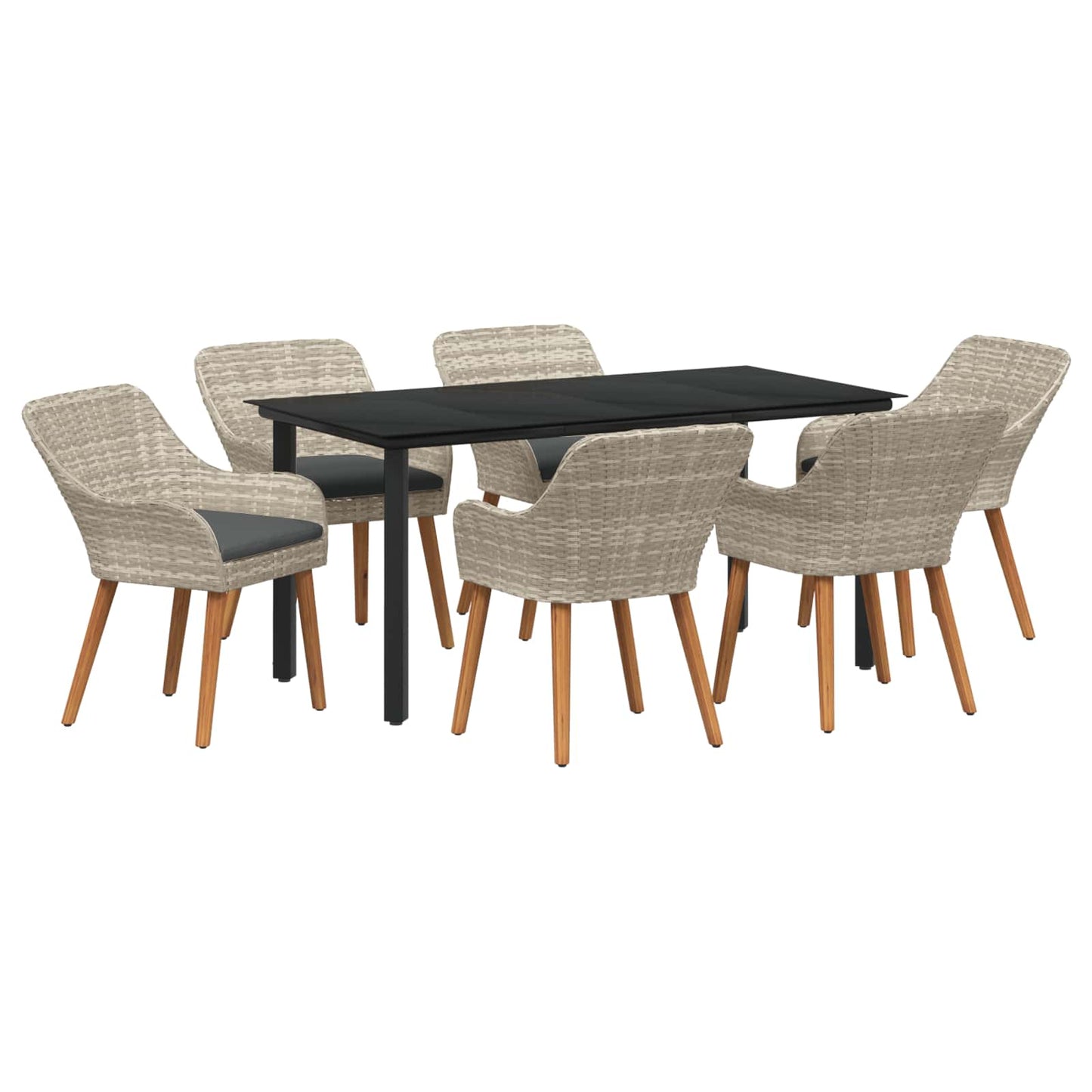 vidaXL Ensemble de salle à manger de jardin avec coussins 7 pcs Gris clair Résine tressée