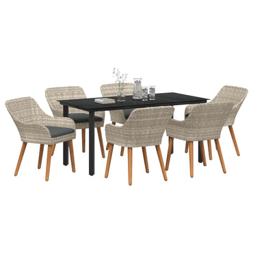 vidaXL Ensemble de salle à manger de jardin avec coussins 7 pcs Gris clair Résine tressée