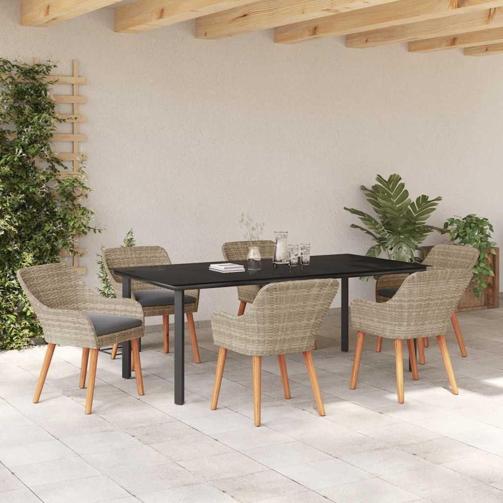 vidaXL Ensemble de salle à manger de jardin avec coussins 7 pcs Gris clair Résine tressée