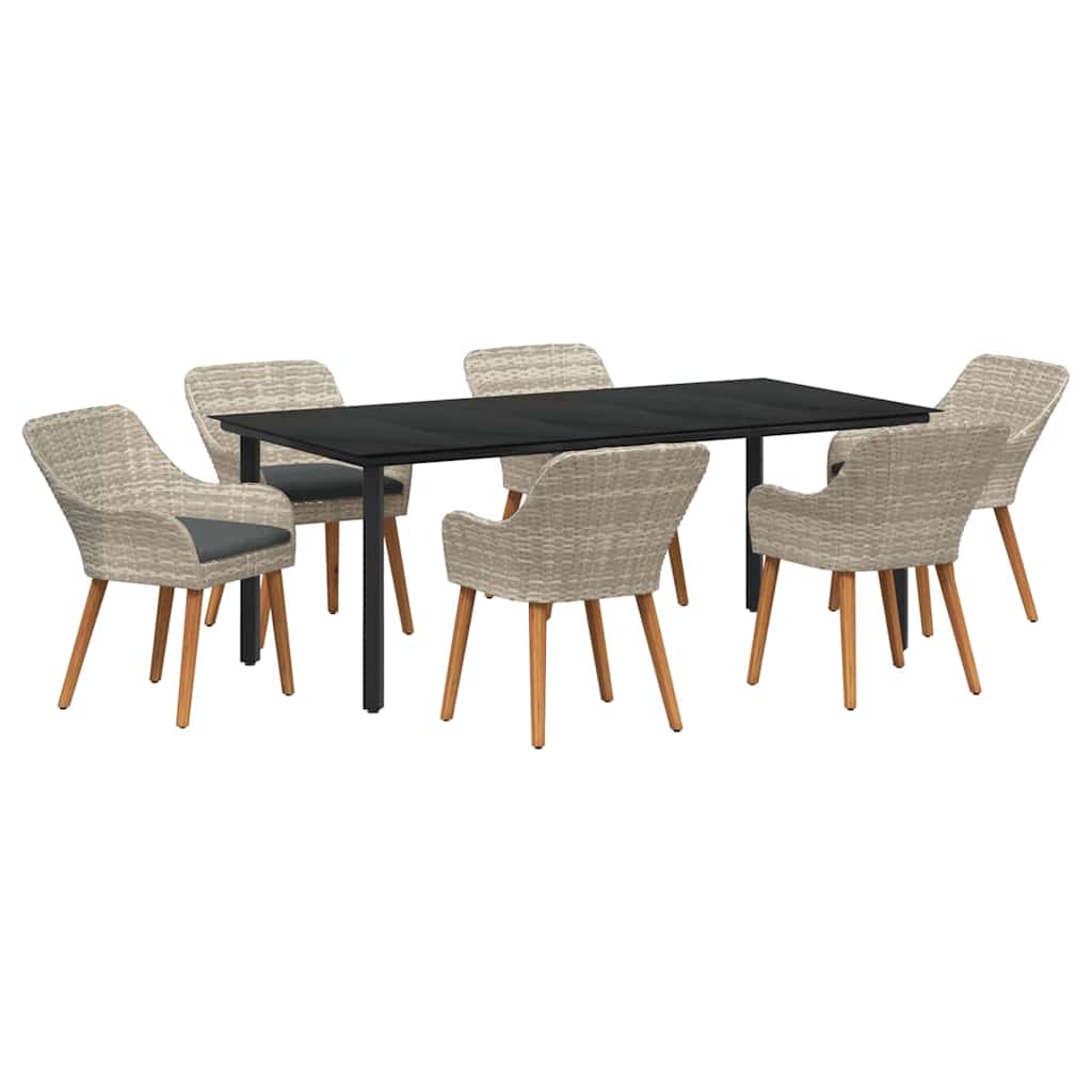 vidaXL Ensemble de salle à manger de jardin avec coussins 7 pcs Gris clair Résine tressée
