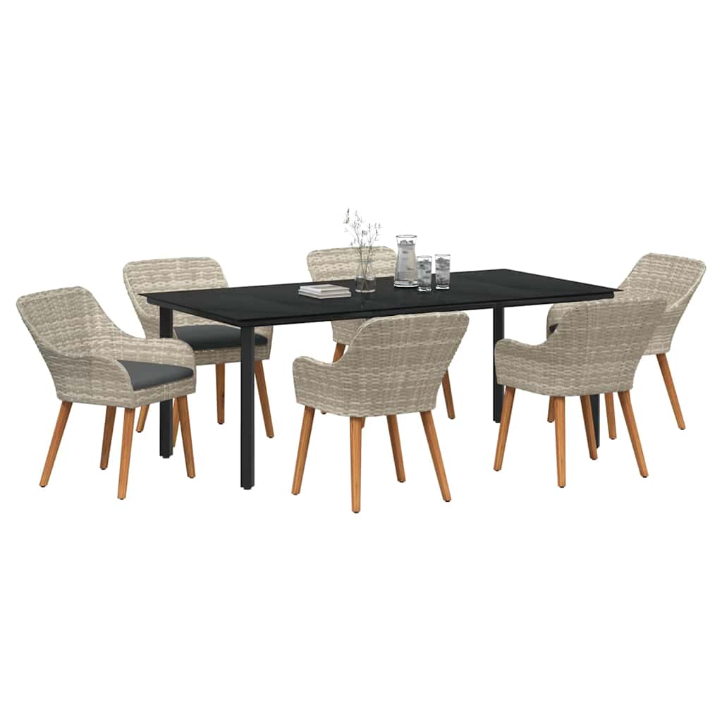 vidaXL Ensemble de salle à manger de jardin avec coussins 7 pcs Gris clair Résine tressée