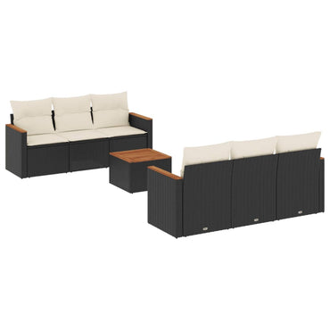 vidaXL 7-tlg. Garten-Sofagarnitur mit Kissen Schwarz Poly Rattan