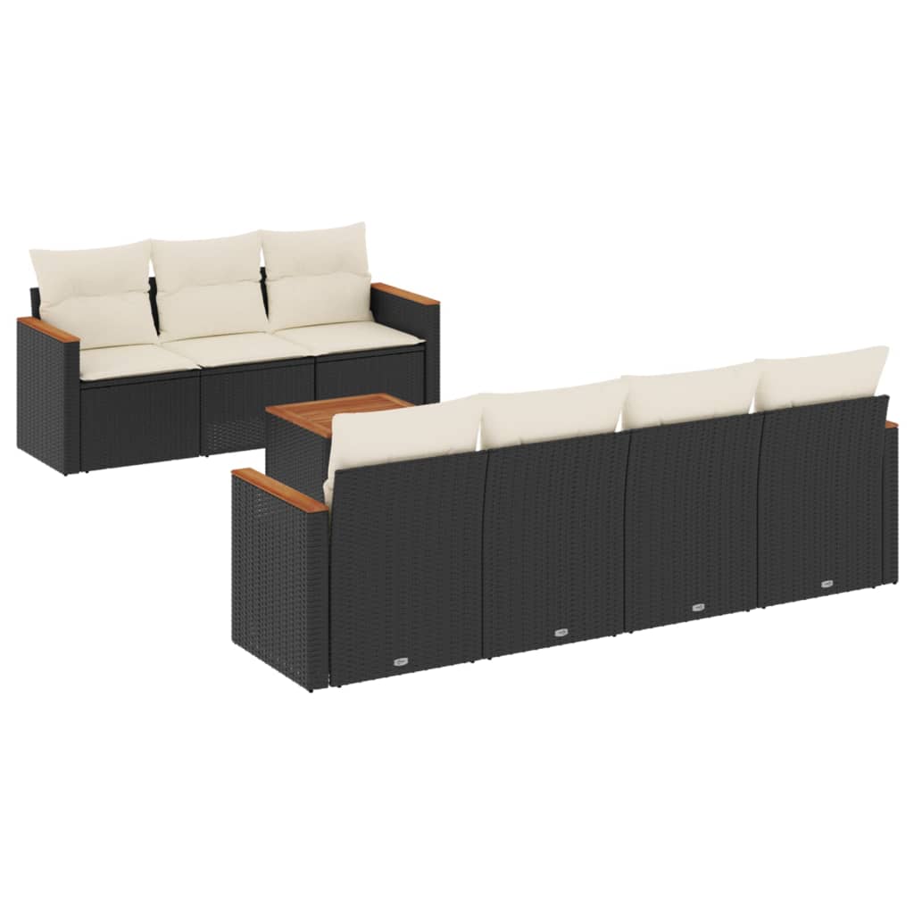 vidaXL Ensemble de canapés de jardin 8 pièces avec coussins résine tressée noir