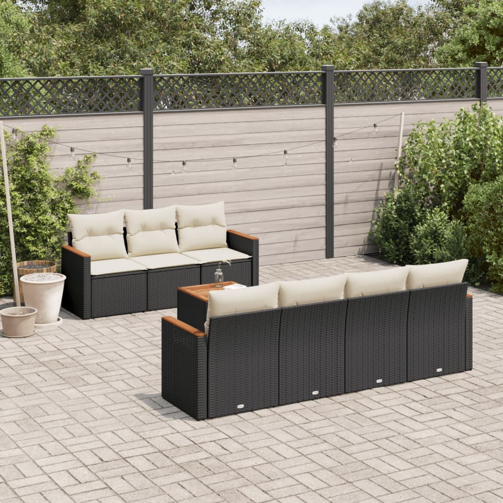 vidaXL Ensemble de canapés de jardin 8 pièces avec coussins résine tressée noir