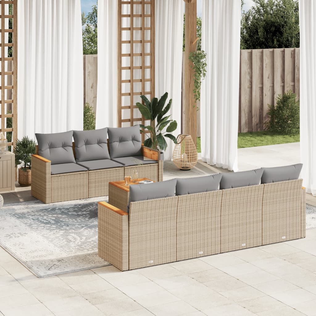 vidaXL Canapé d'angle de jardin 8 pcs avec coussins Résine tressée Beige