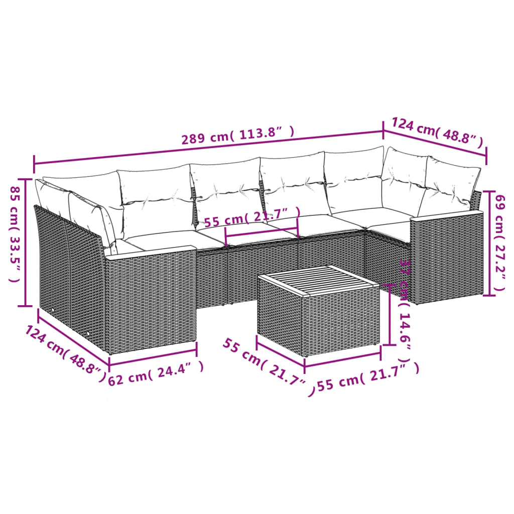 vidaXL Ensemble de canapés de jardin 8 pièces avec coussins résine tressée noir