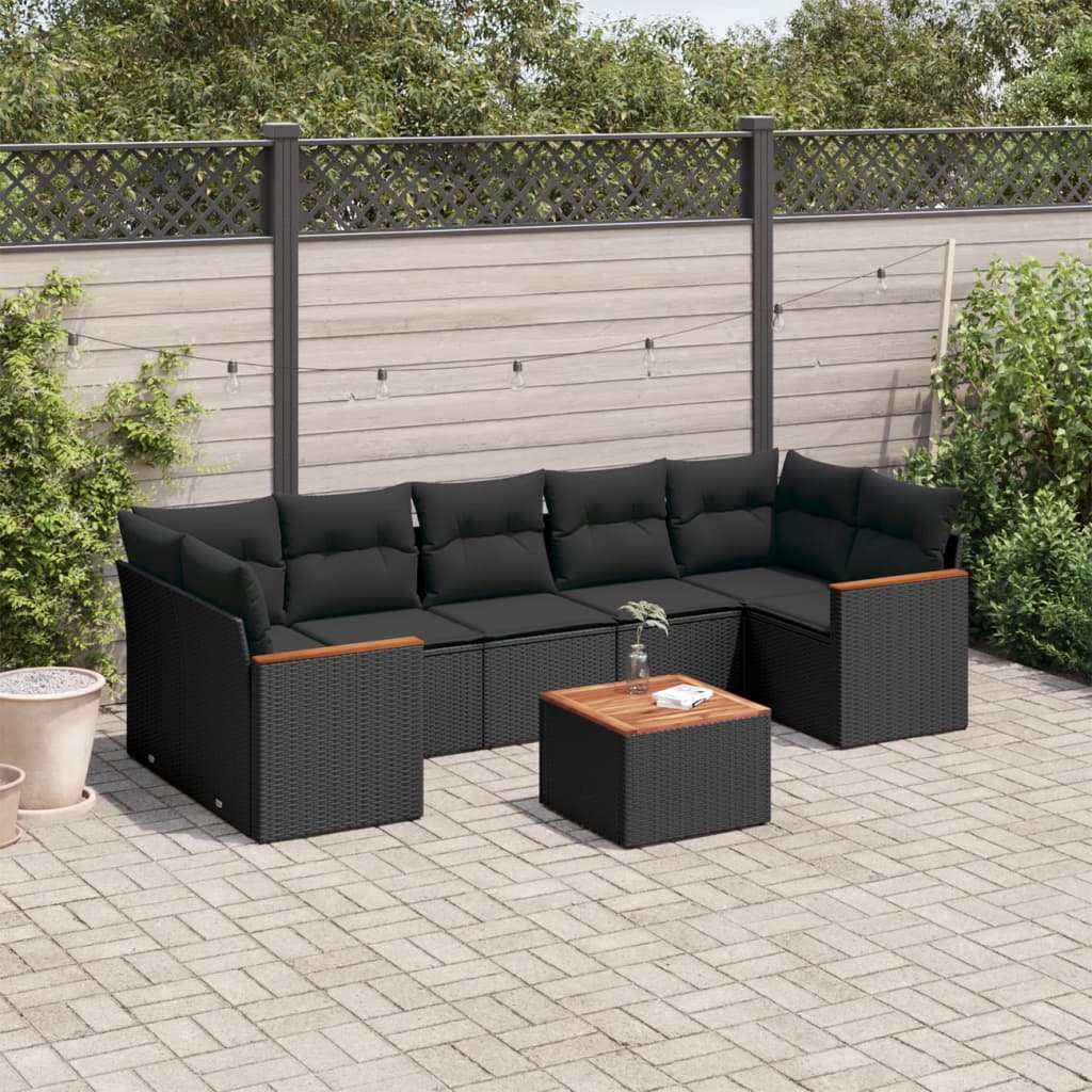 vidaXL Ensemble de canapés de jardin 8 pièces avec coussins résine tressée noir