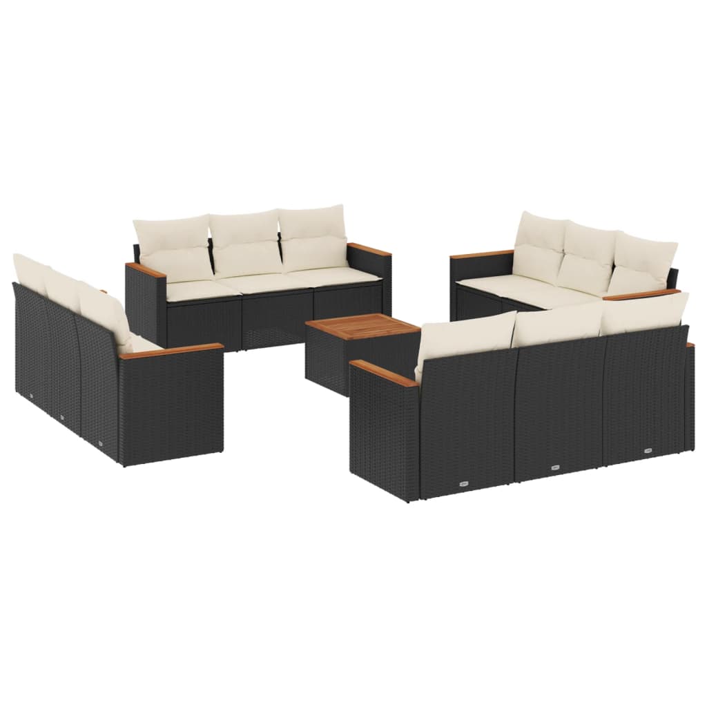 vidaXL Ensemble de canapés de jardin 13 pièces avec coussins résine tressée noire