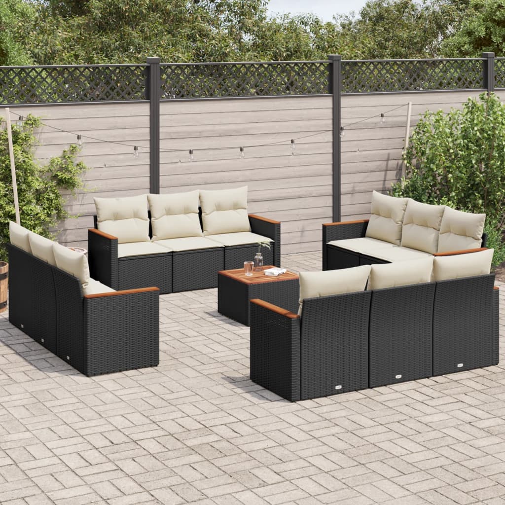 vidaXL Ensemble de canapés de jardin 13 pièces avec coussins résine tressée noire