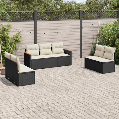 7-tlg. Garten-Sofagarnitur mit Kissen Schwarz Poly Rattan