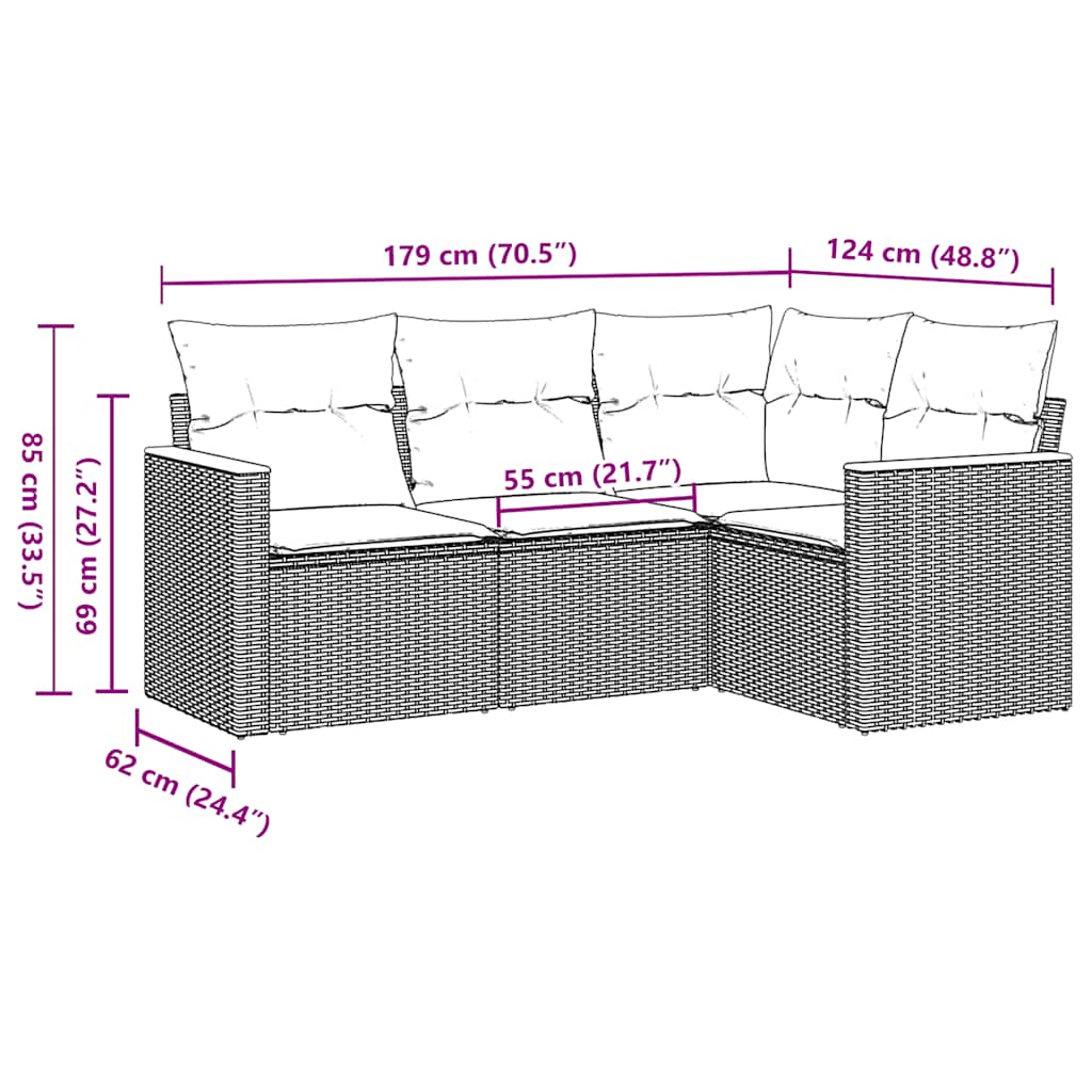 vidaXL 4-tlg. Garten-Sofagarnitur mit Kissen Schwarz Poly Rattan