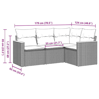 vidaXL 4-tlg. Garten-Sofagarnitur mit Kissen Schwarz Poly Rattan