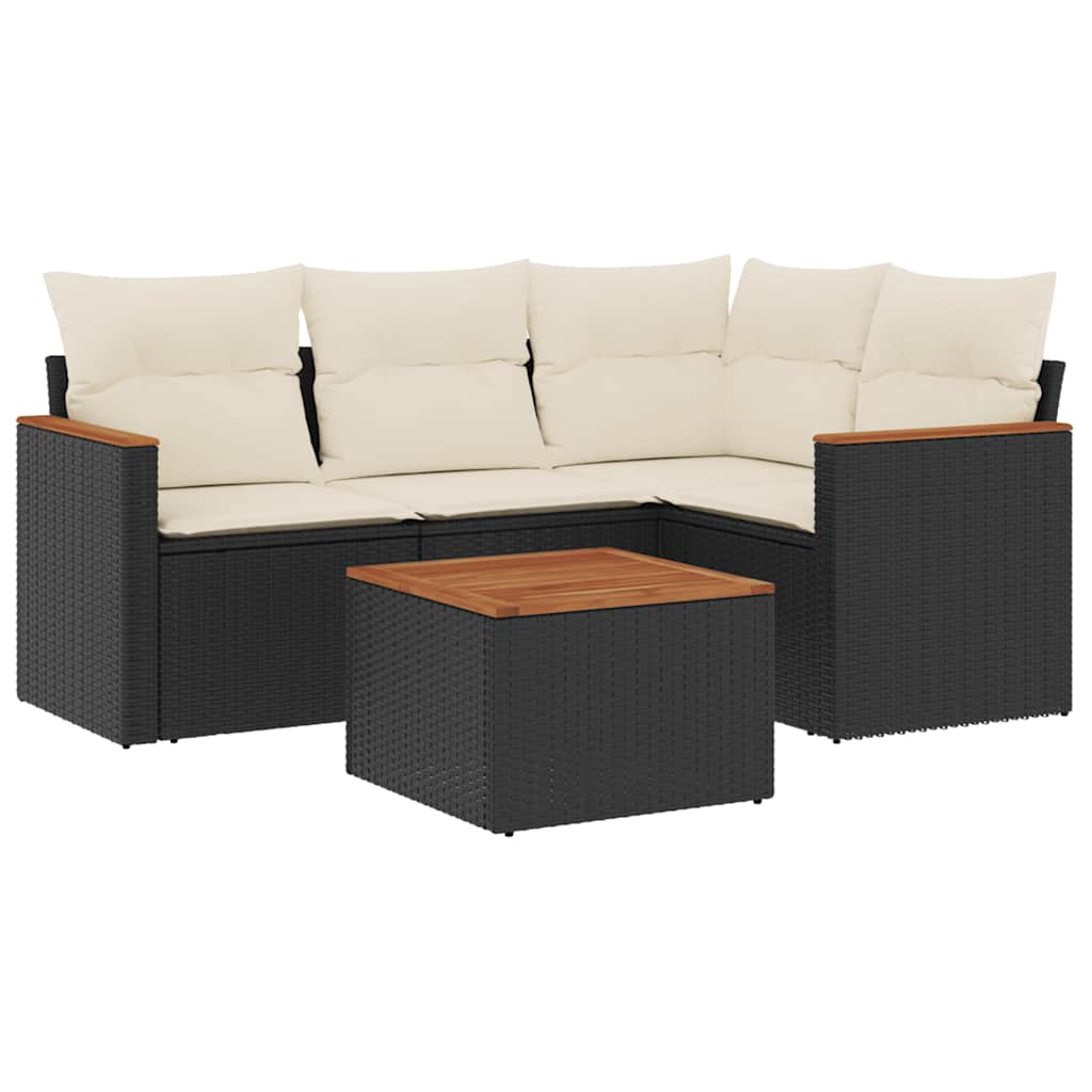 vidaXL 5-tlg. Garten-Sofagarnitur mit Kissen Schwarz Poly Rattan