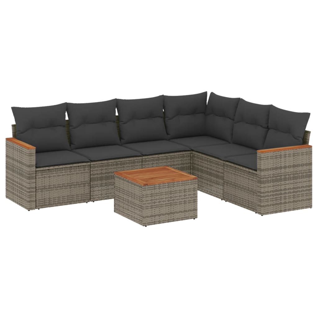vidaXL Ensemble de canapés de jardin 7 pcs avec coussins Gris Résine tressée