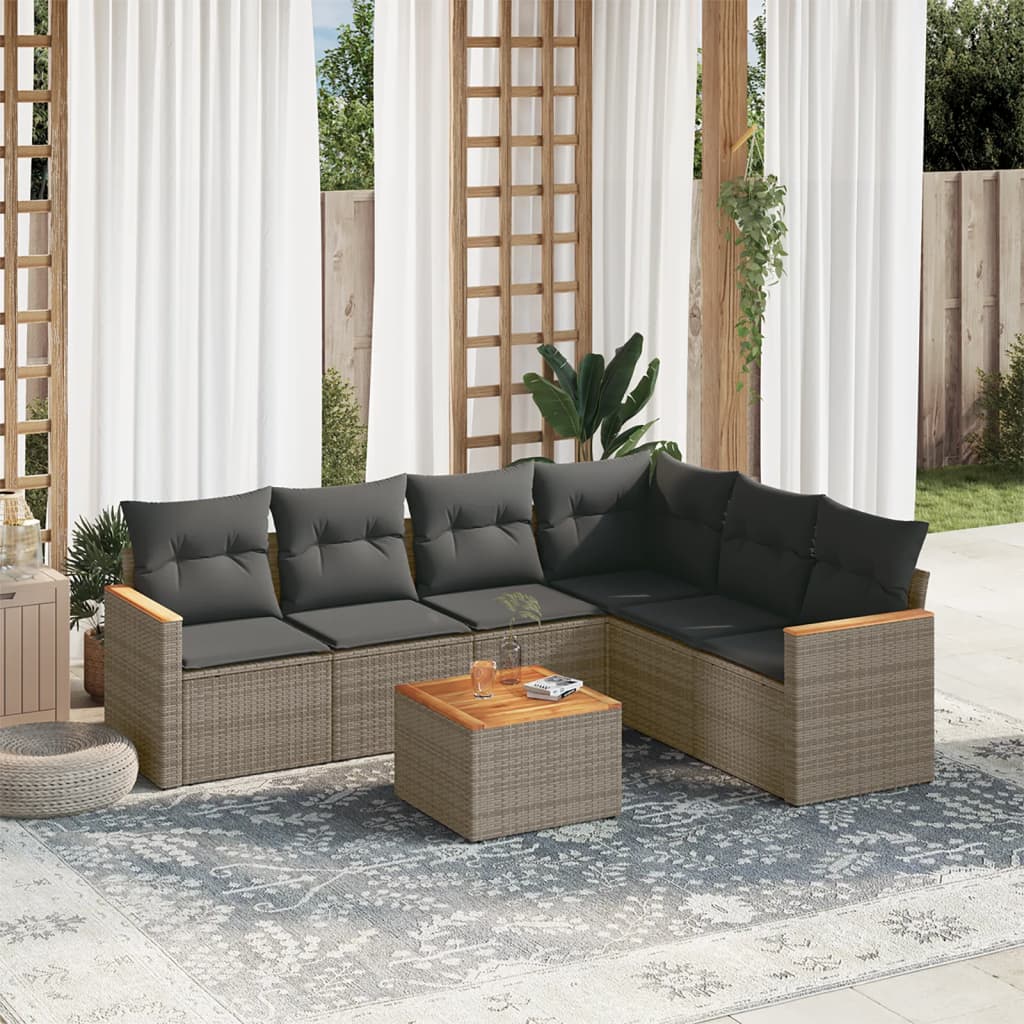 vidaXL Ensemble de canapés de jardin 7 pcs avec coussins Gris Résine tressée