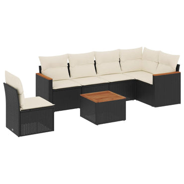 vidaXL Salon de jardin 7 pcs avec coussins Noir Résine tressée