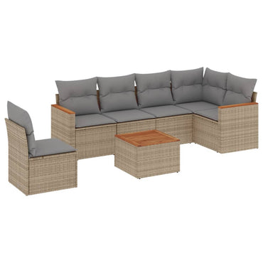 vidaXL Salon de jardin 7 pièces avec coussins en résine tressée beige
