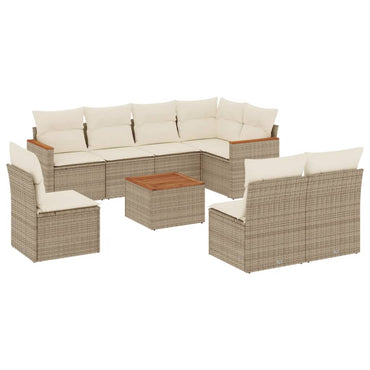 vidaXL Salon de jardin 9 pcs avec coussins Résine tressée Beige