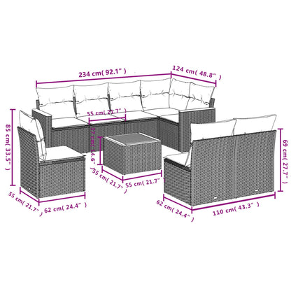 vidaXL Salon de jardin 9 pcs avec coussins Résine tressée Beige