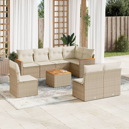 vidaXL Salon de jardin 9 pcs avec coussins Résine tressée Beige