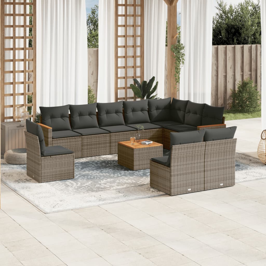 vidaXL Ensemble de canapés de jardin 11 pcs avec coussins en résine tressée gris