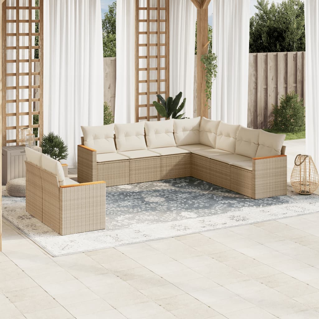 vidaXL Salon de jardin 9 pcs avec coussins Résine tressée Beige