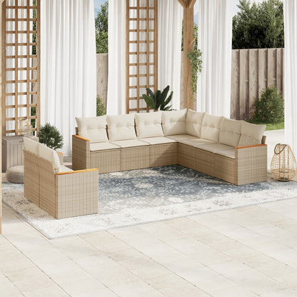 vidaXL Salon de jardin 9 pcs avec coussins Résine tressée Beige