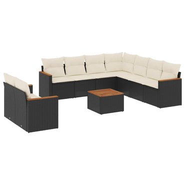 vidaXL Salon de jardin 10 pcs avec coussins Noir Résine tressée