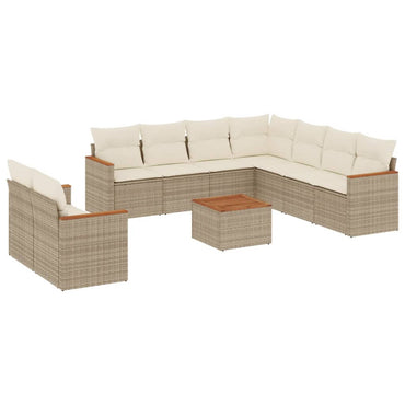 vidaXL Salon de jardin 10 pcs avec coussins beige résine tressée
