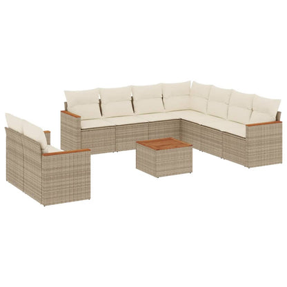 vidaXL Salon de jardin 10 pcs avec coussins beige résine tressée