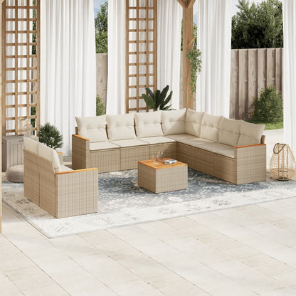 vidaXL Salon de jardin 10 pcs avec coussins beige résine tressée
