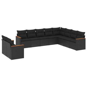 vidaXL Salon de jardin 10 pcs avec coussins Noir Résine tressée