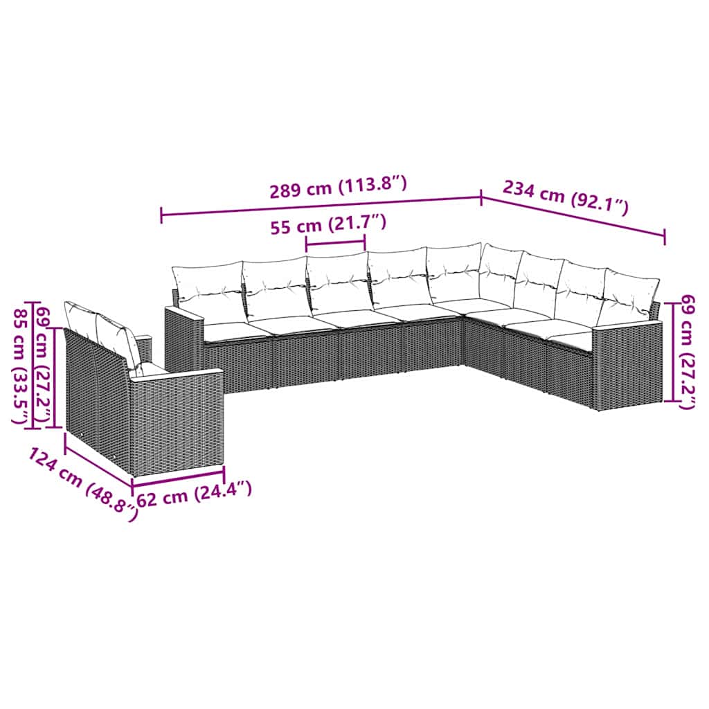 vidaXL Salon de jardin 10 pcs avec coussins Noir Résine tressée