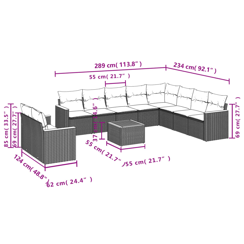 vidaXL Ensemble de canapés de jardin 11 pcs avec coussins en résine tressée gris