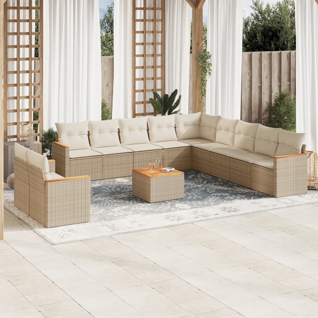 vidaXL Salon de jardin 12 pcs avec coussins résine tressée beige