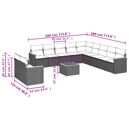vidaXL 12-tlg. Garten-Sofagarnitur mit Kissen Beige Poly Rattan