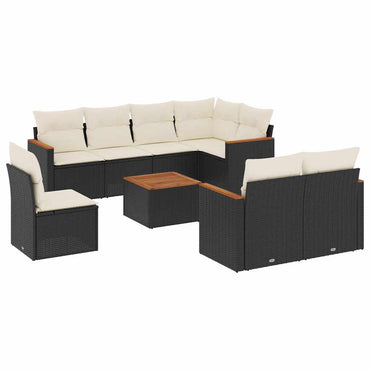 vidaXL Salon de jardin 9 pcs avec coussins Noir Résine tressée