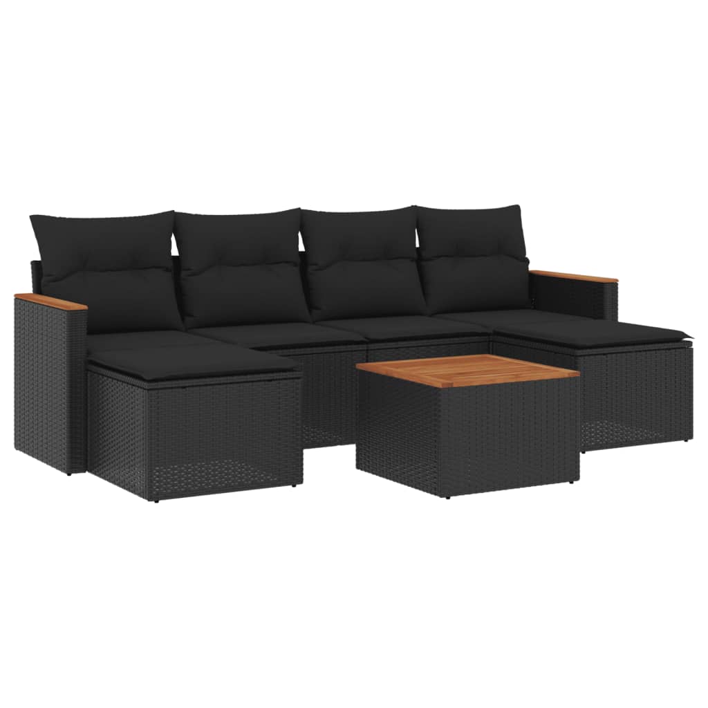vidaXL Salon de jardin 7 pcs avec coussins Noir Résine tressée