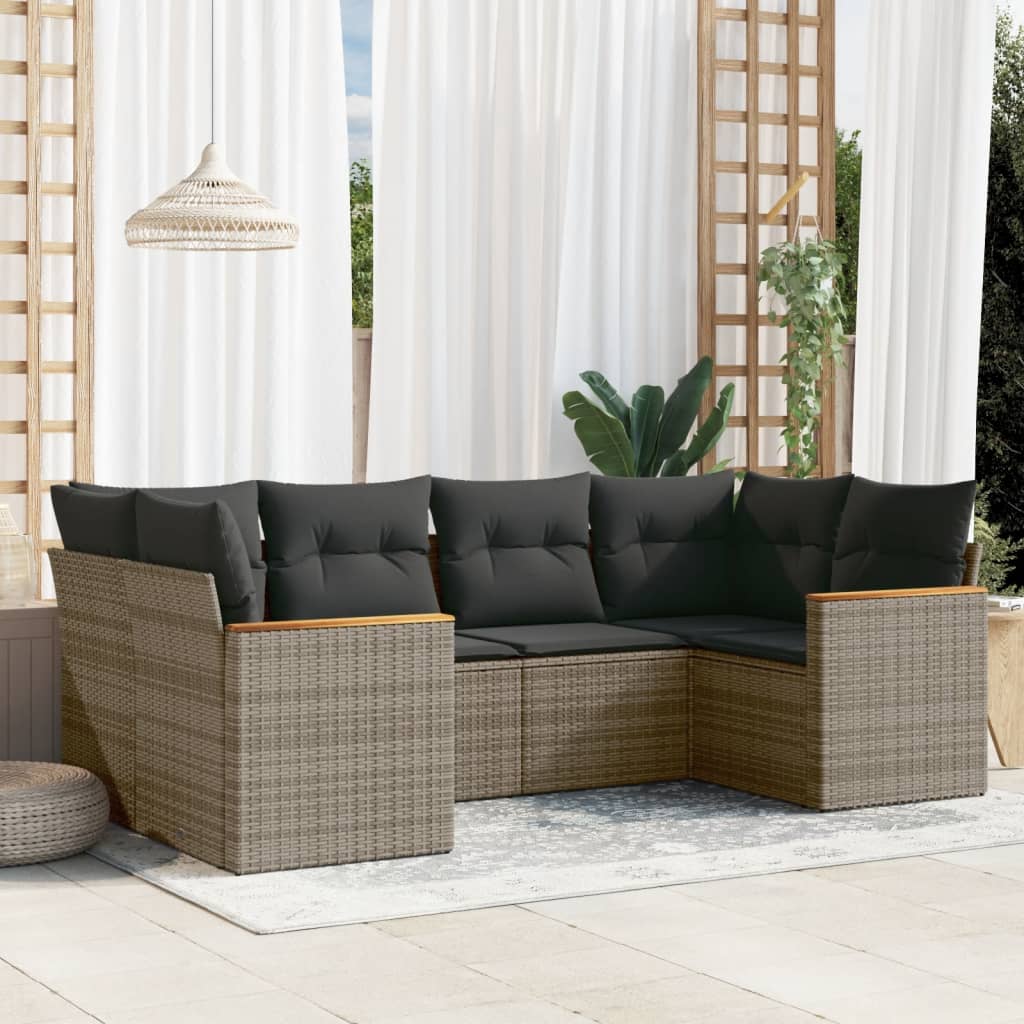 vidaXL Ensemble de canapés de jardin 6 pcs avec coussins gris résine tressée