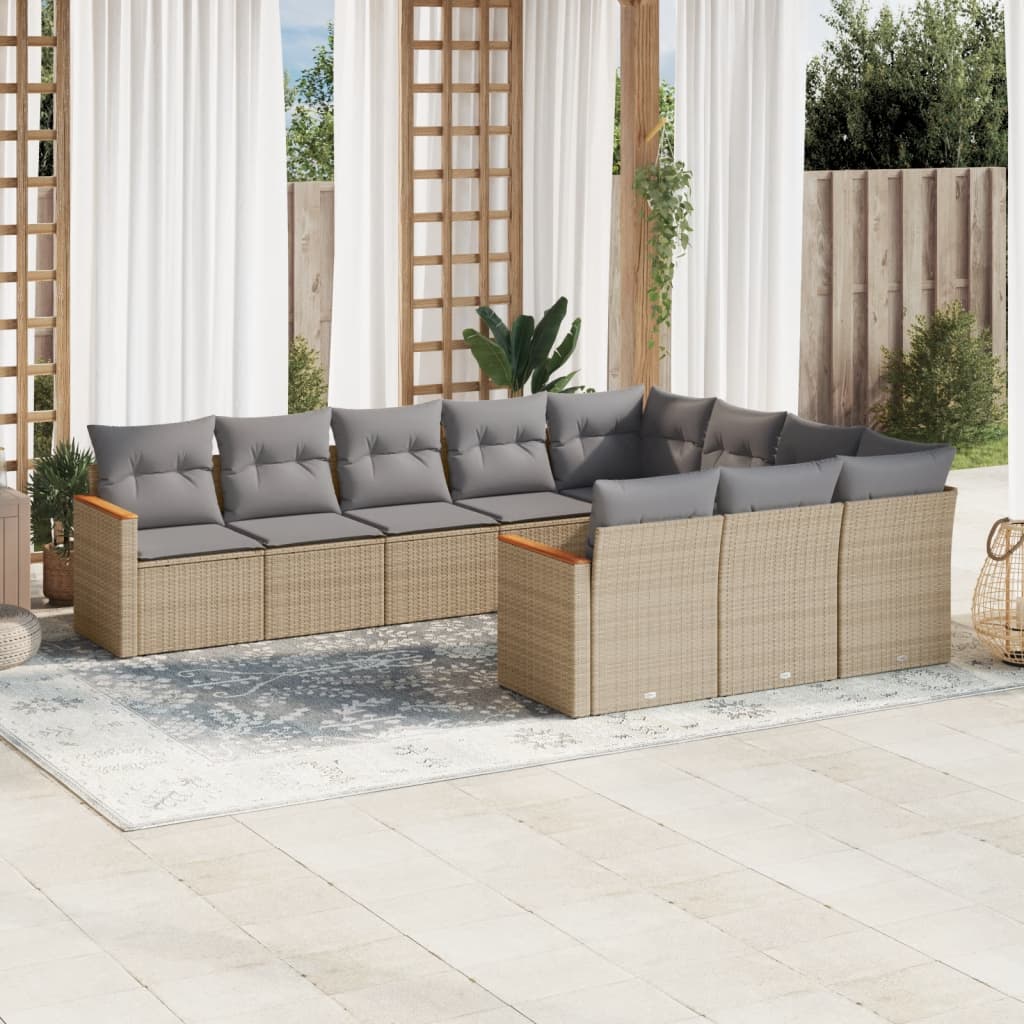 vidaXL Salon de jardin 10 pcs avec coussins beige résine tressée
