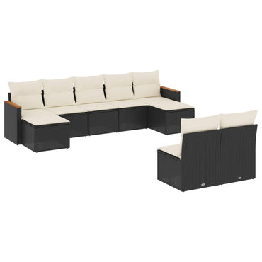 vidaXL Salon de jardin 9 pcs avec coussins Noir Résine tressée