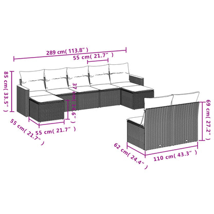 vidaXL Salon de jardin 9 pcs avec coussins Noir Résine tressée